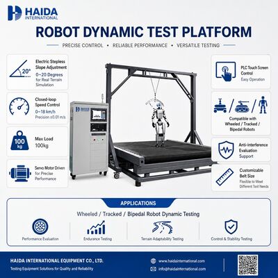 Thiết bị kiểm tra độ ổn định khi đi bộ của robot HD, có thể điều chỉnh độ dốc từ 0-20 độ, tốc độ từ 0-18 km/h
