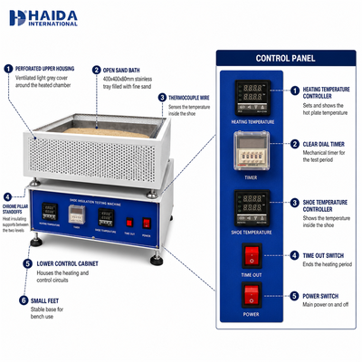 Máy kiểm tra cách nhiệt giày HAIDA, Máy kiểm tra cách nhiệt toàn bộ giày, Thiết bị kiểm tra giày ISO 20344 5.12